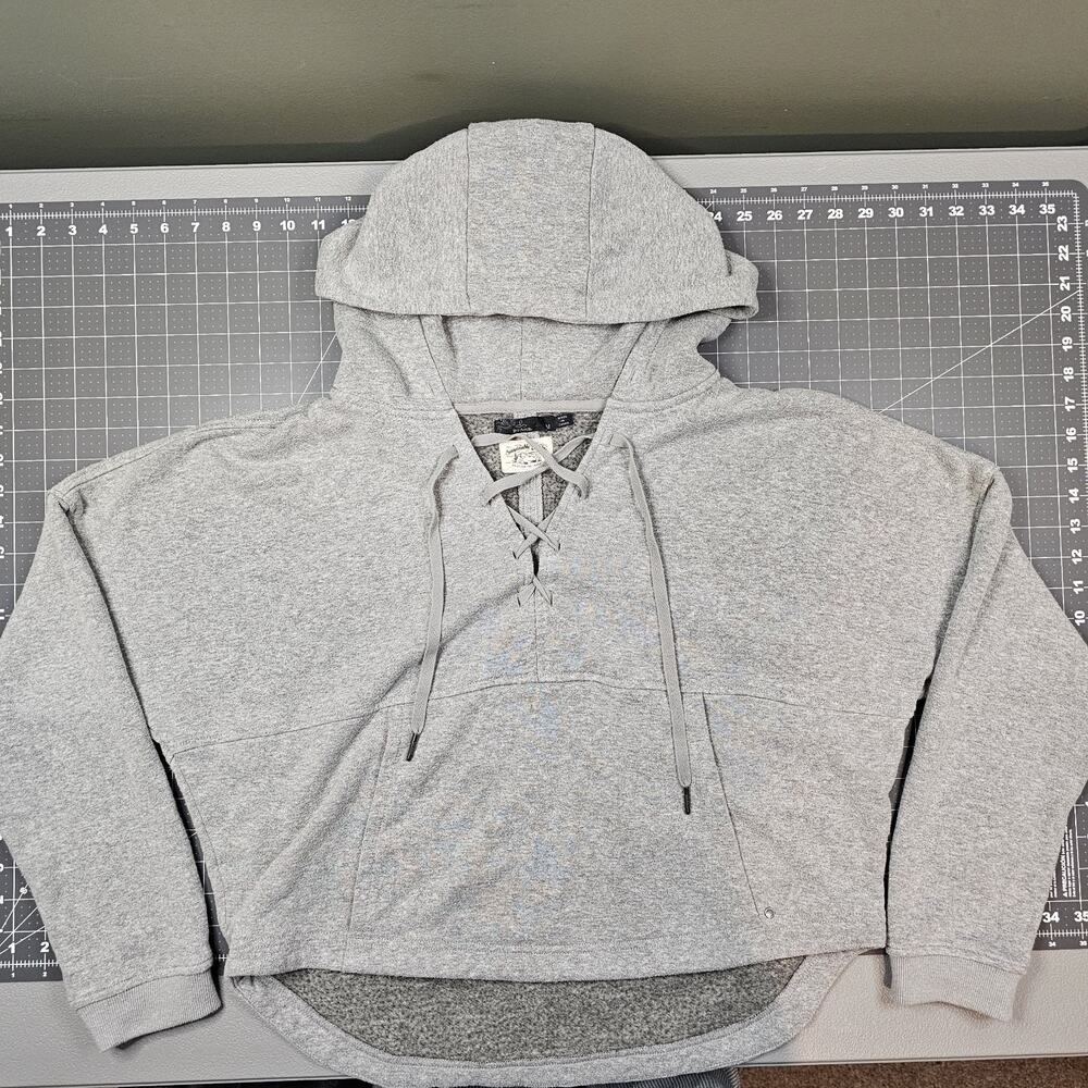 Prana Hoodie Women's Medium Gray Cozy Up Illana Cropped Lace Preppy Essential